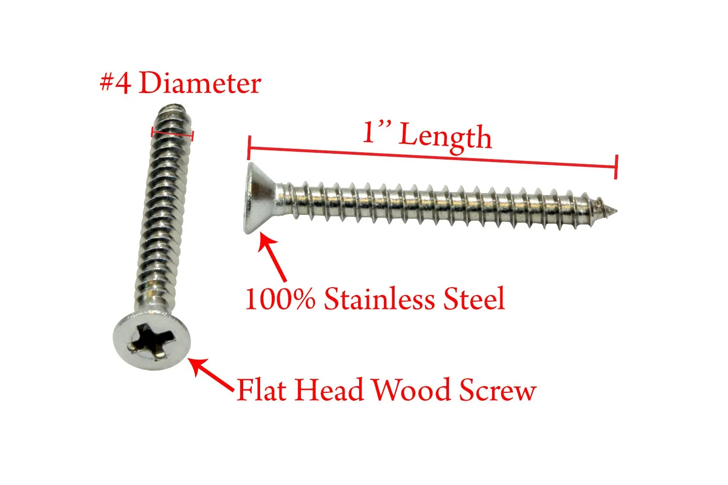 12 X 1-1/4'' Stainless Flat Head Phillips Wood Screw, (25 pc), 18-8 (304) Stainless Steel