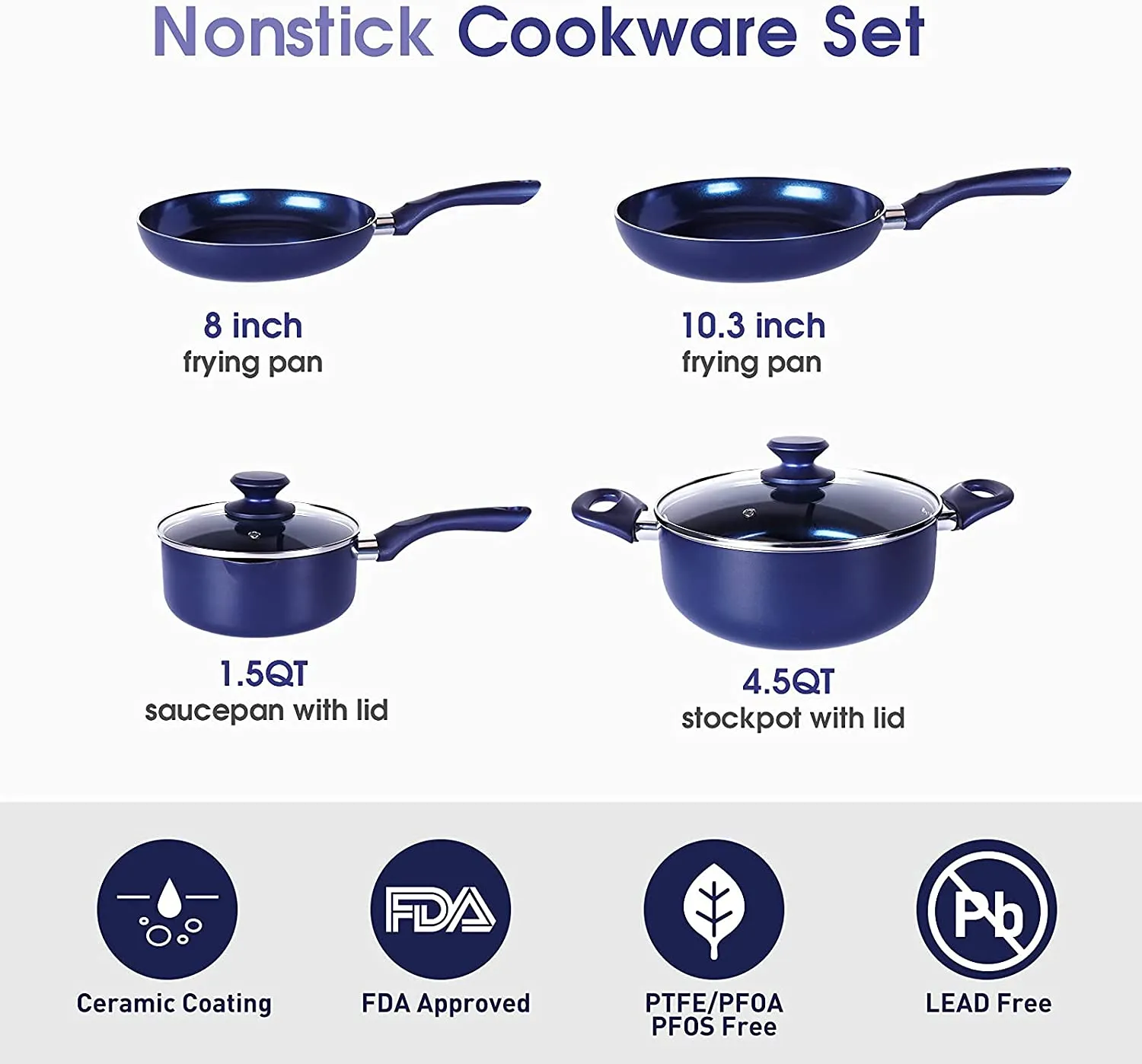 6 Pieces Pots and Pans Set,Aluminum Cookware Set, Nonstick