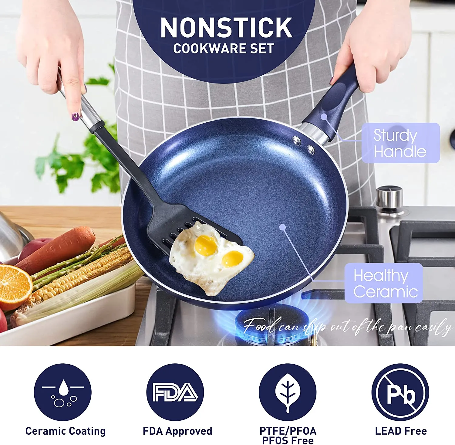 6 Pieces Pots and Pans Set,Aluminum Cookware Set, Nonstick