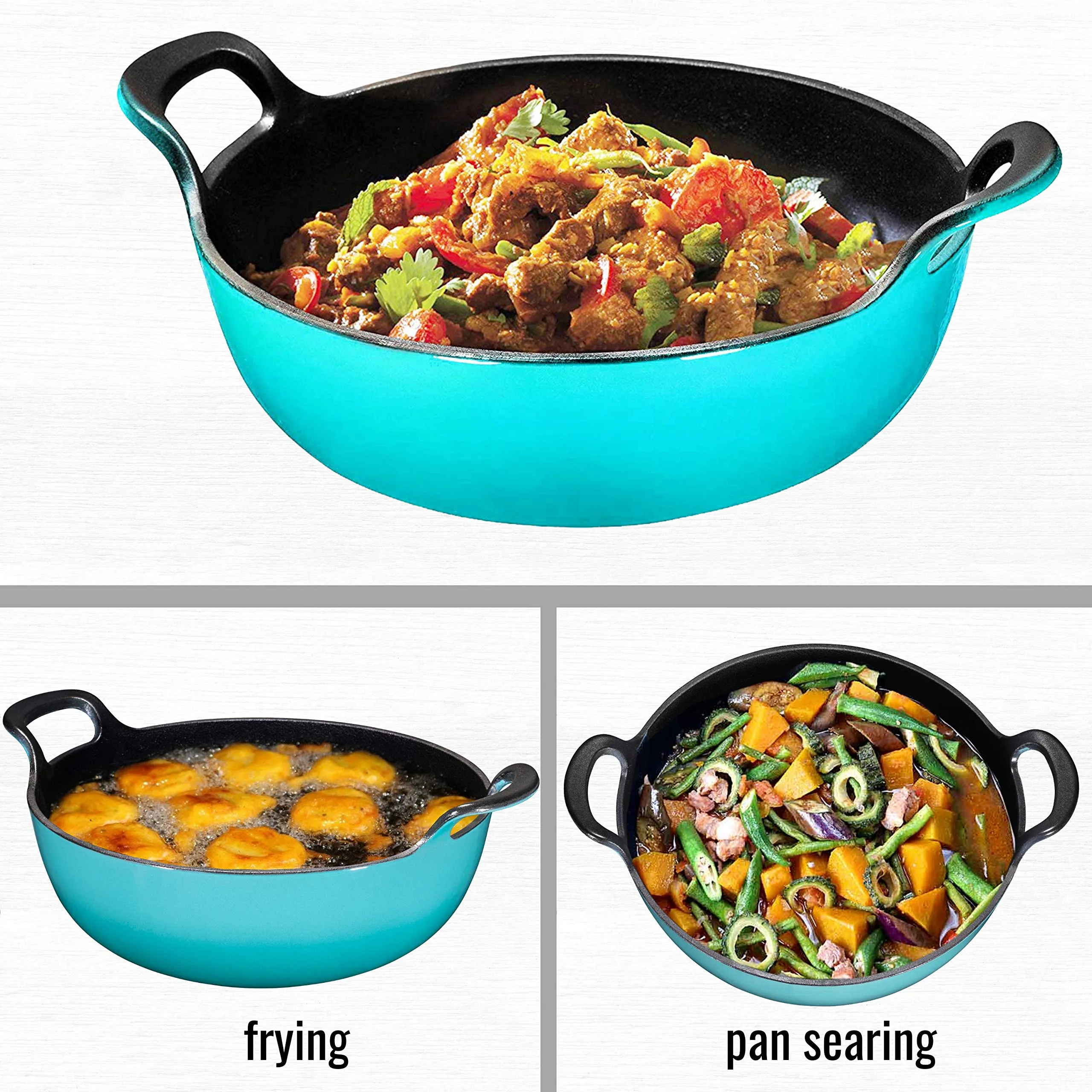 Enameled Cast Iron Balti Dish With Wide Loop Handles, 5 Quart