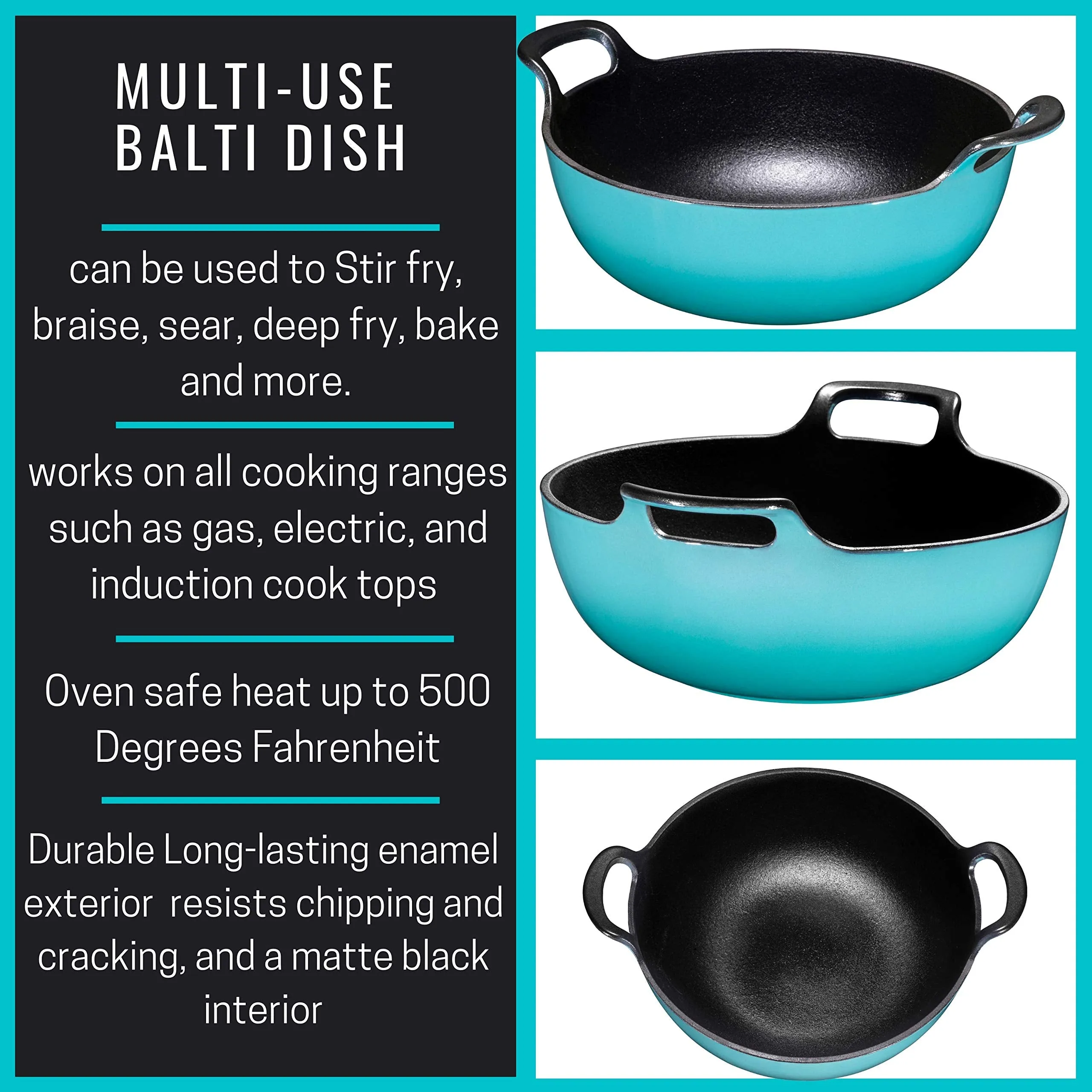 Enameled Cast Iron Balti Dish With Wide Loop Handles, 5 Quart