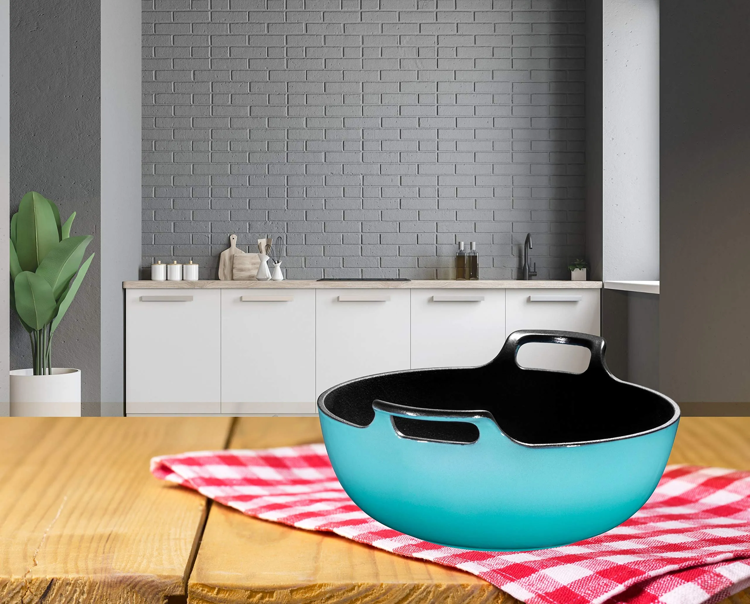 Enameled Cast Iron Balti Dish With Wide Loop Handles, 5 Quart