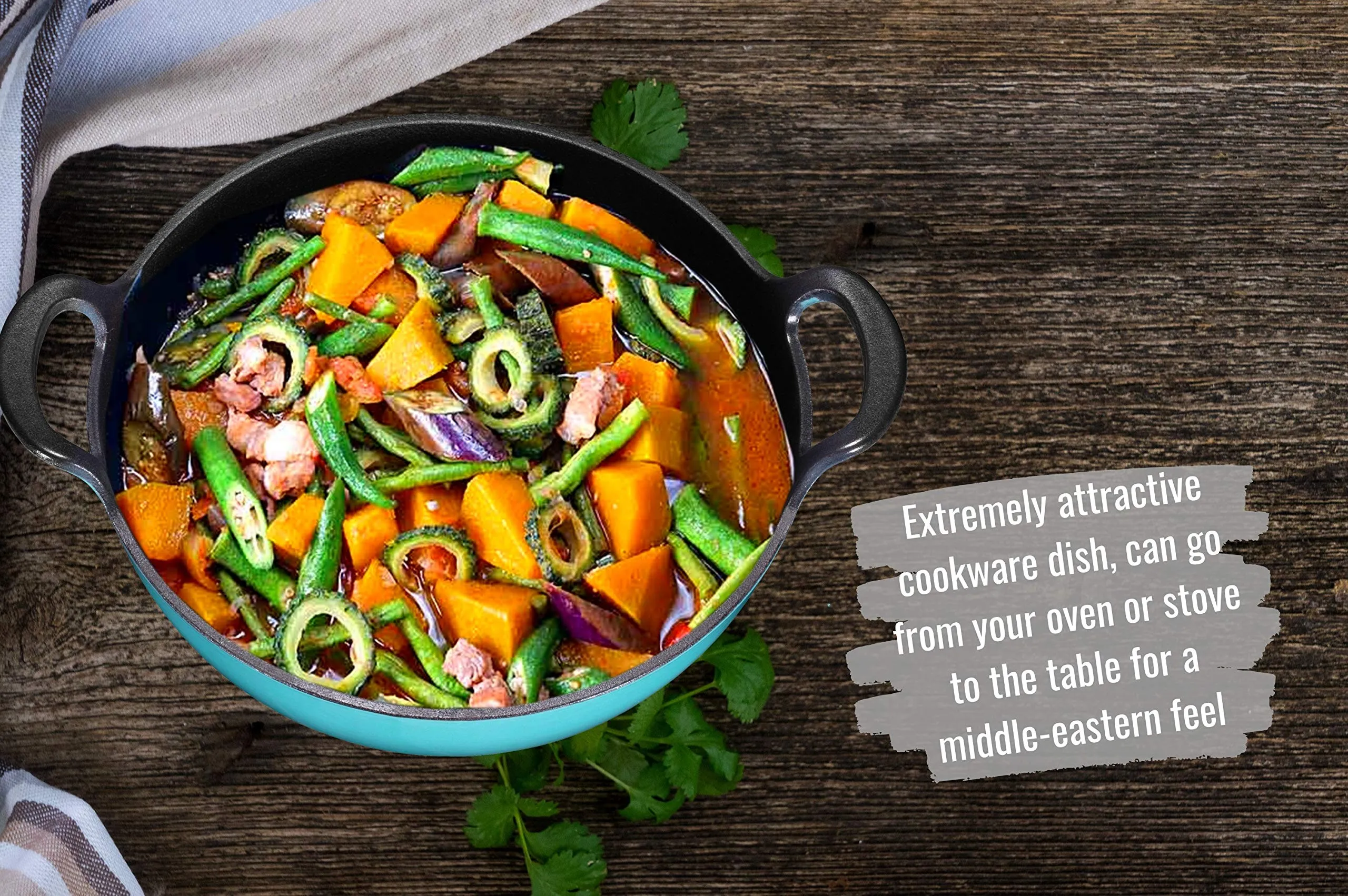 Enameled Cast Iron Balti Dish With Wide Loop Handles, 5 Quart