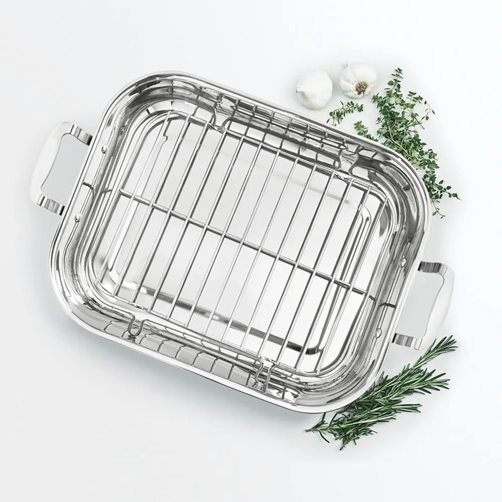 Martha Stewart Rectangular Roaster Riveted Handle Rack 25lbS (11.3Kkg) Stainless Steel New (8.6qt. -ROASTER 8.18L)
