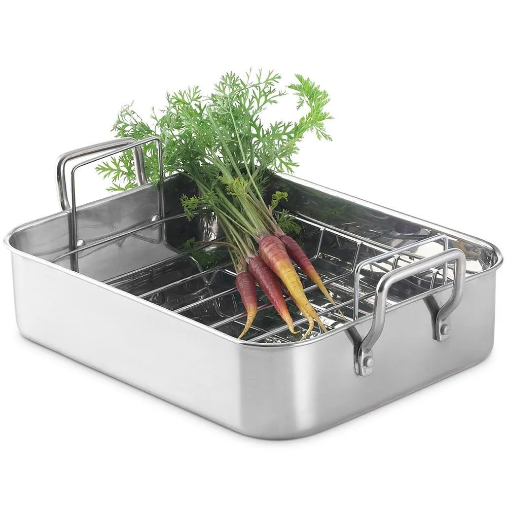 Martha Stewart Rectangular Roaster Riveted Handle Rack 25lbS (11.3Kkg) Stainless Steel New (8.6qt. -ROASTER 8.18L)