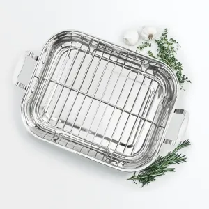 Martha Stewart Rectangular Roaster Riveted Handle Rack 25lbS (11.3Kkg) Stainless Steel New (8.6qt. -ROASTER 8.18L)
