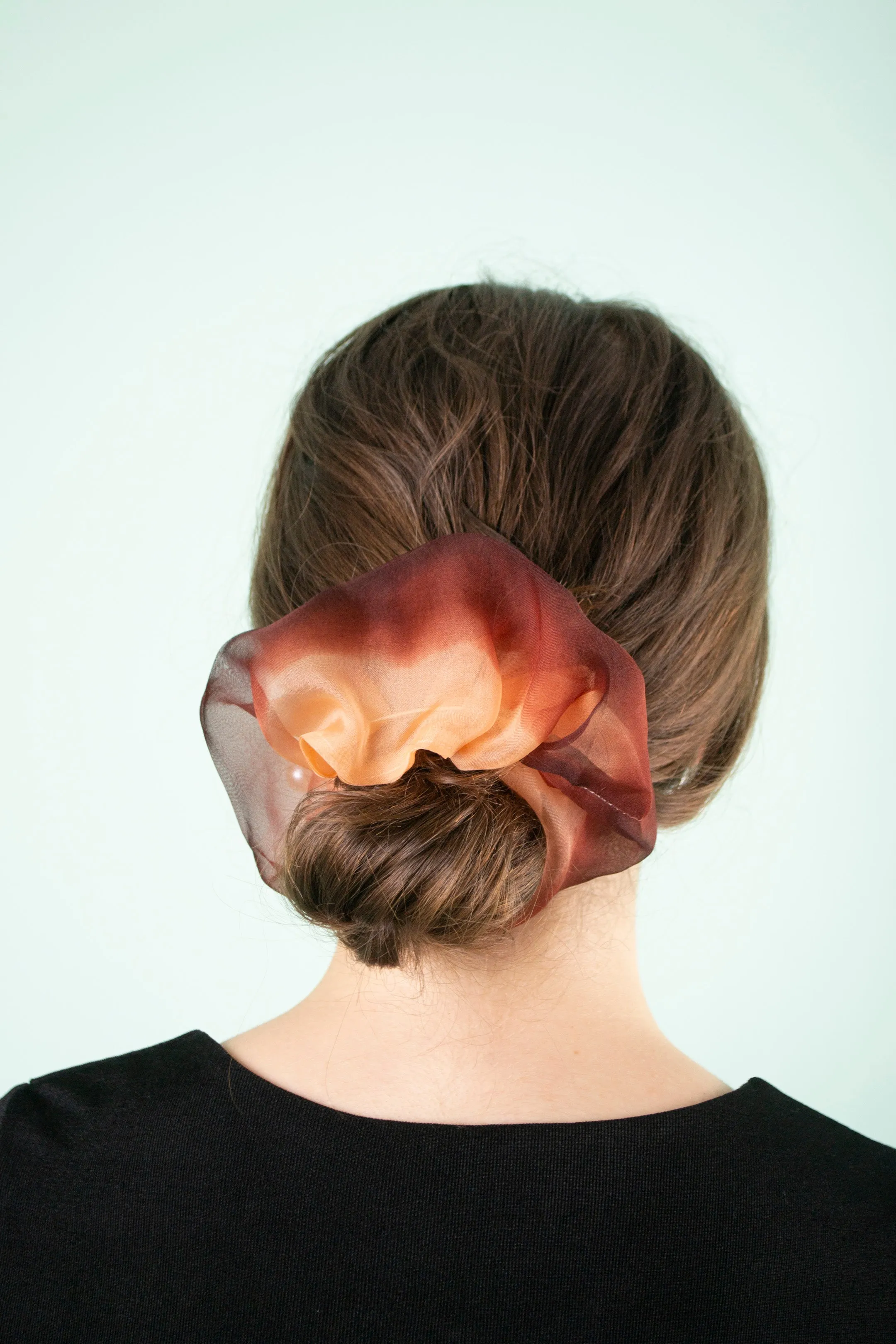 Mini Scrunchie Hand Dyed Orange Brown Duo