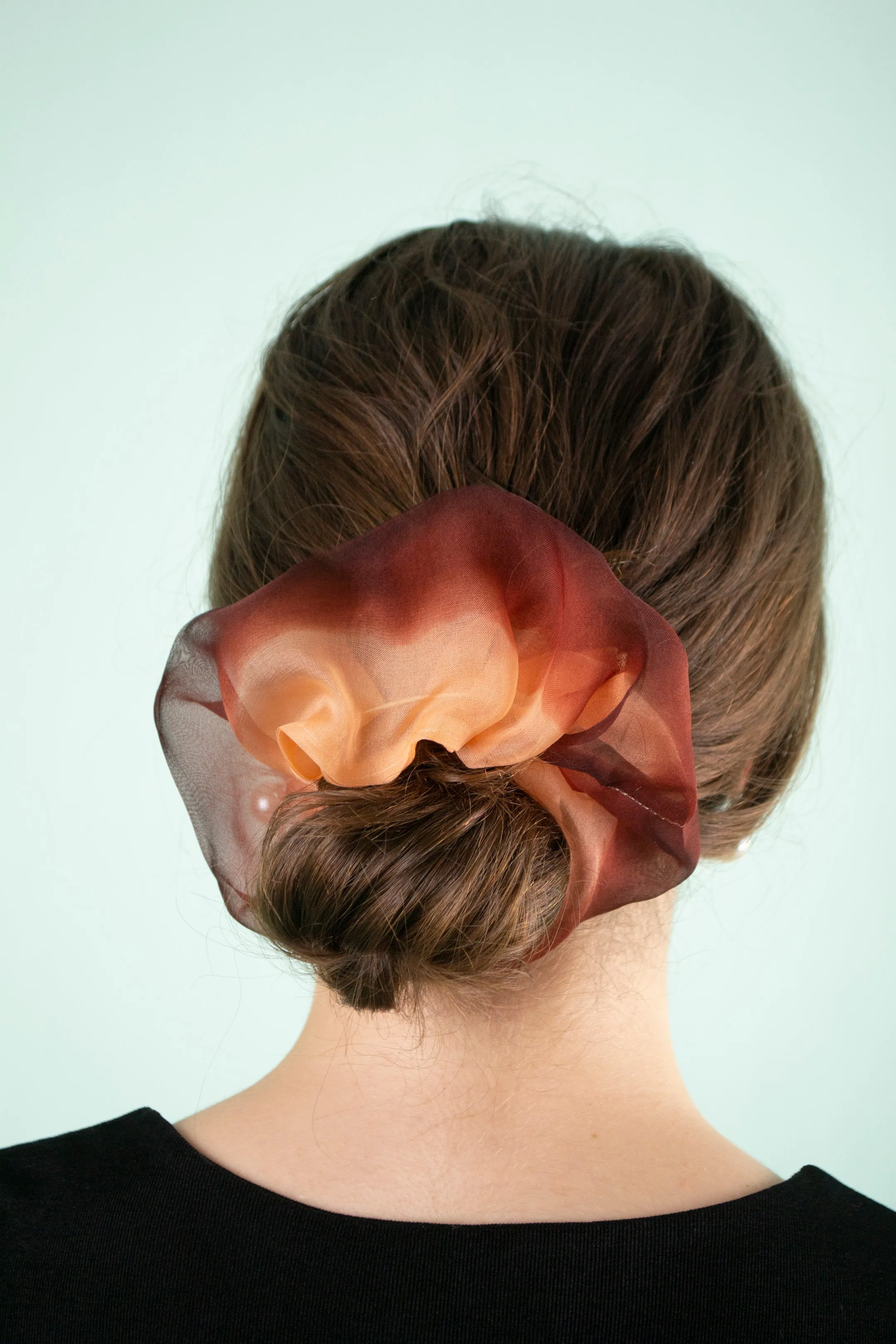 Mini Scrunchie Hand Dyed Orange Brown Duo