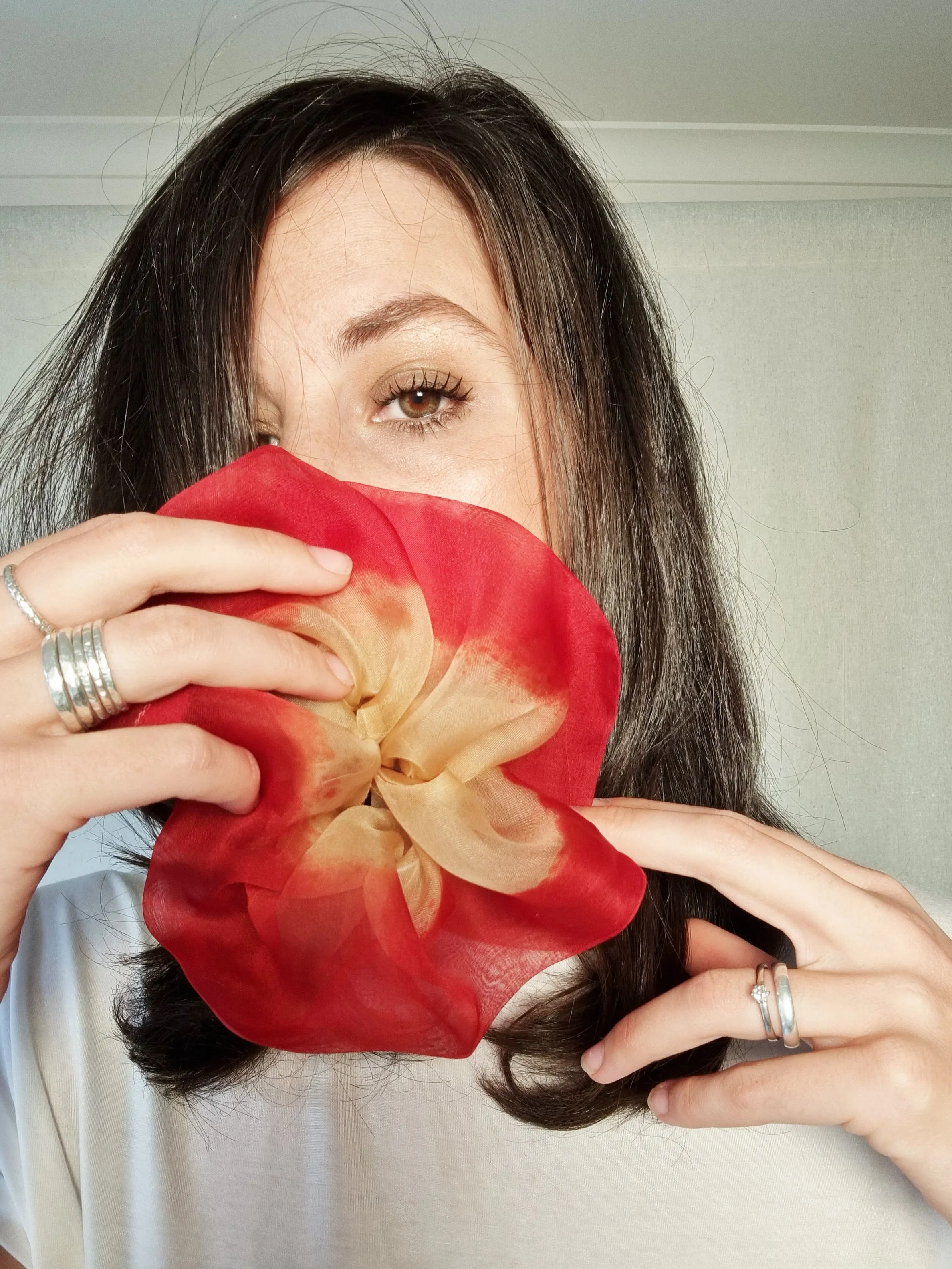 Mini Scrunchie In Gold Red Duo