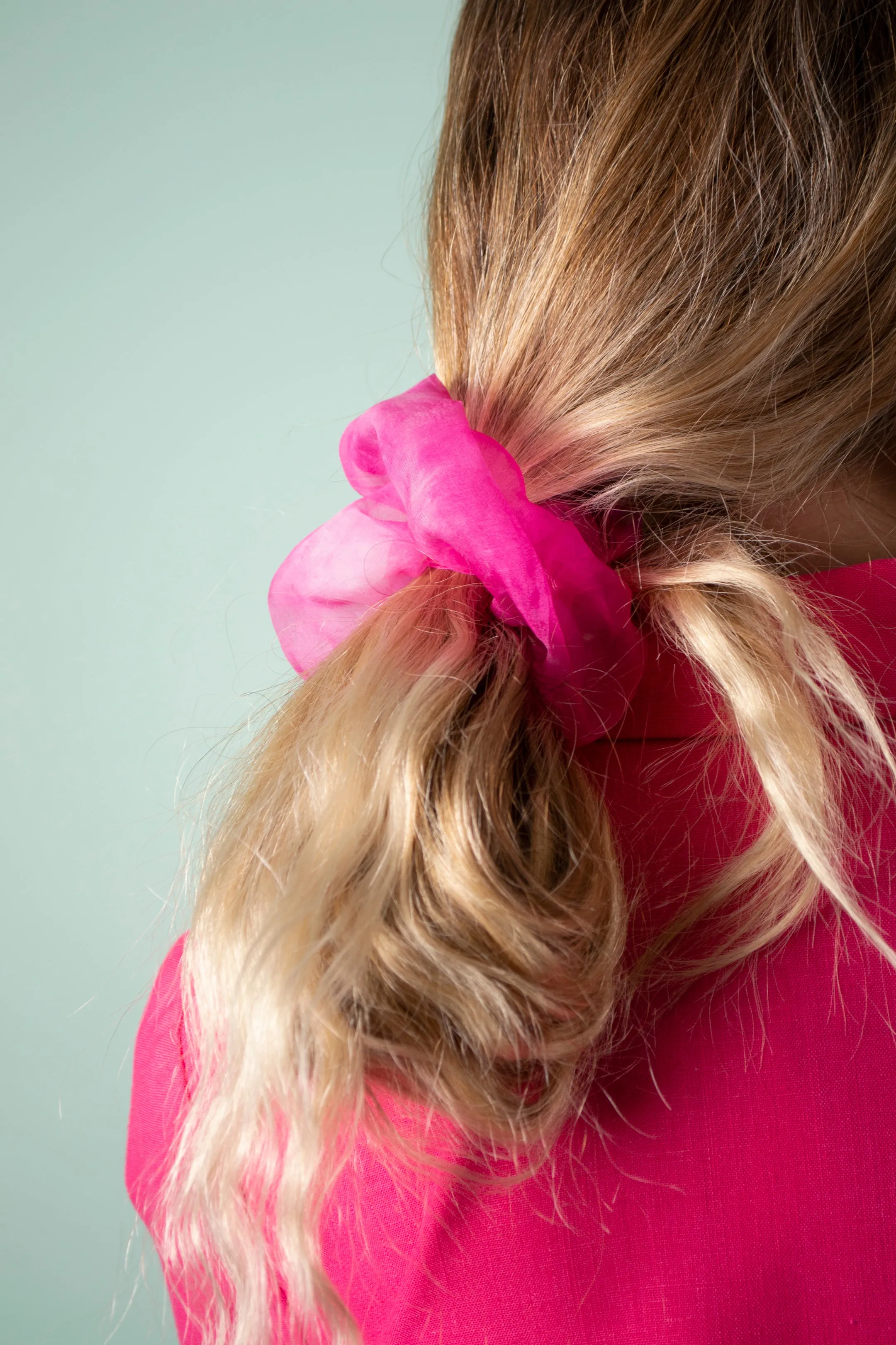 Mini Scrunchie in Neon Pink Tie-Dye Silk Organza