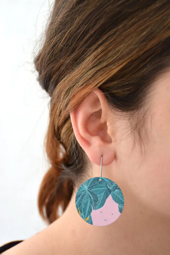 Pot plant face - Birds Nests For Hair - large circle shepherds hook earrings