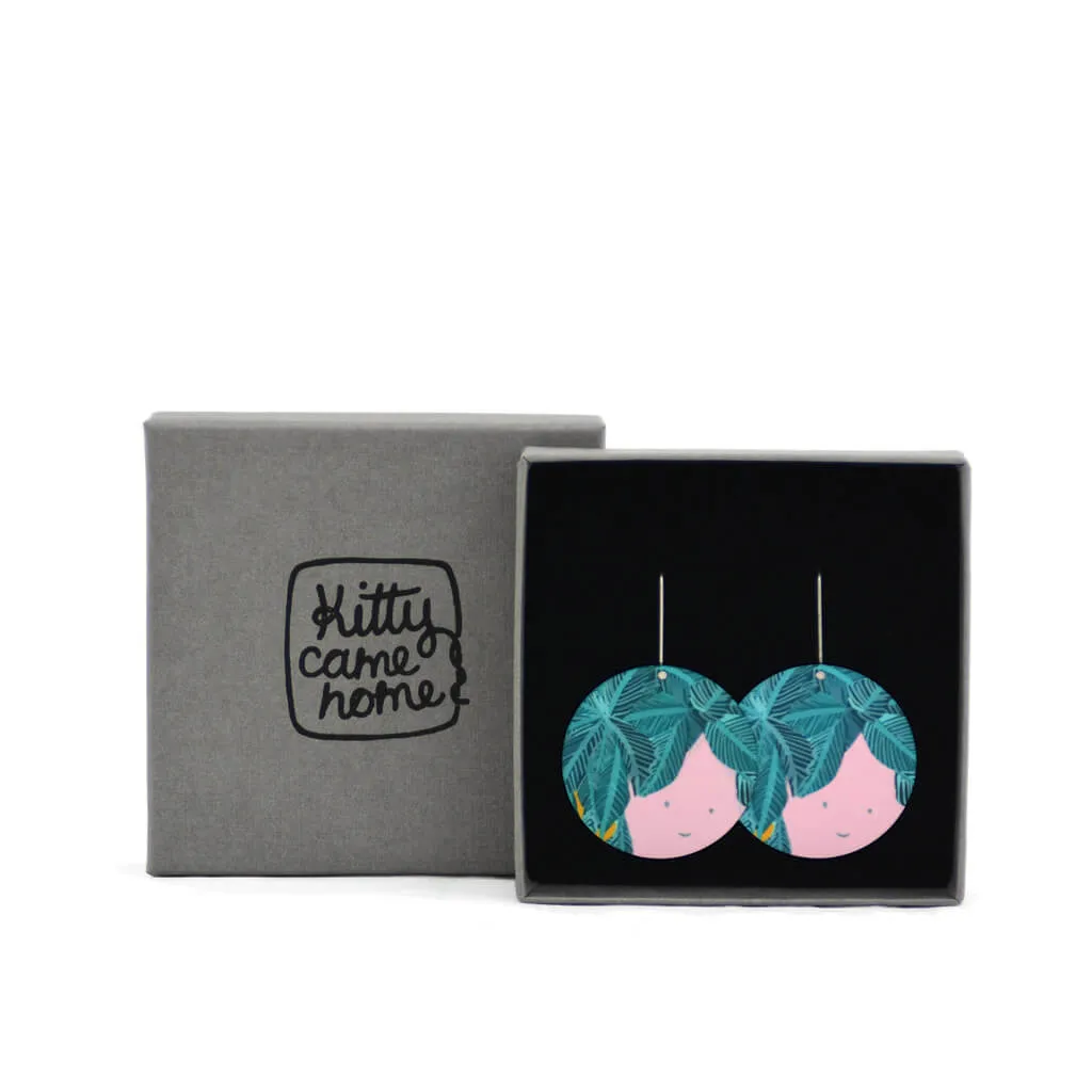 Pot plant face - Birds Nests For Hair - large circle shepherds hook earrings