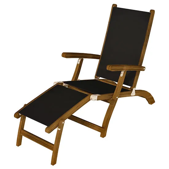 Royal Teak 3-Piece Steamer Folding Sling Lounge Chair & Miami Round Side Table Set
