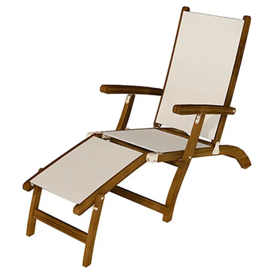 Royal Teak 3-Piece Steamer Folding Sling Lounge Chair & Miami Round Side Table Set