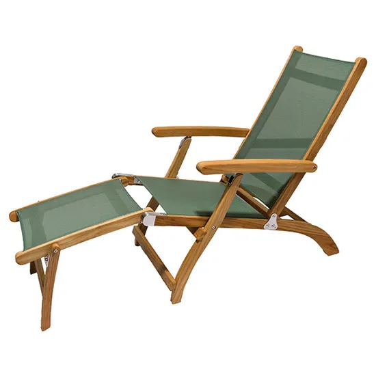 Royal Teak 3-Piece Steamer Folding Sling Lounge Chair & Miami Round Side Table Set