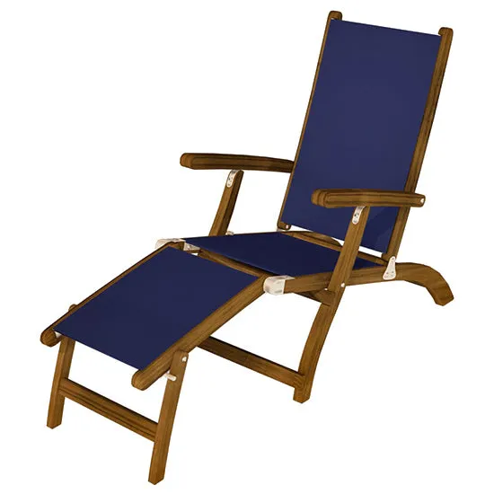 Royal Teak 3-Piece Steamer Folding Sling Lounge Chair & Miami Round Side Table Set